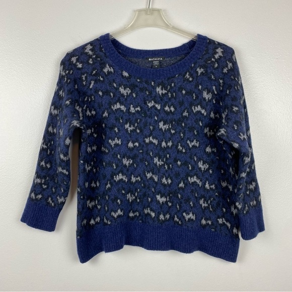Athleta Hawthorn Textured Crewneck Wool Blend Sweater Navy Animal Print Size 1X - Picture 4 of 8